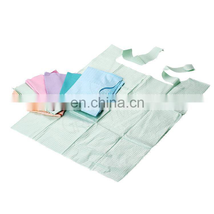 Wholesale dental bib price different color dental bib roll waterproof pink black disposable dental bib with tie