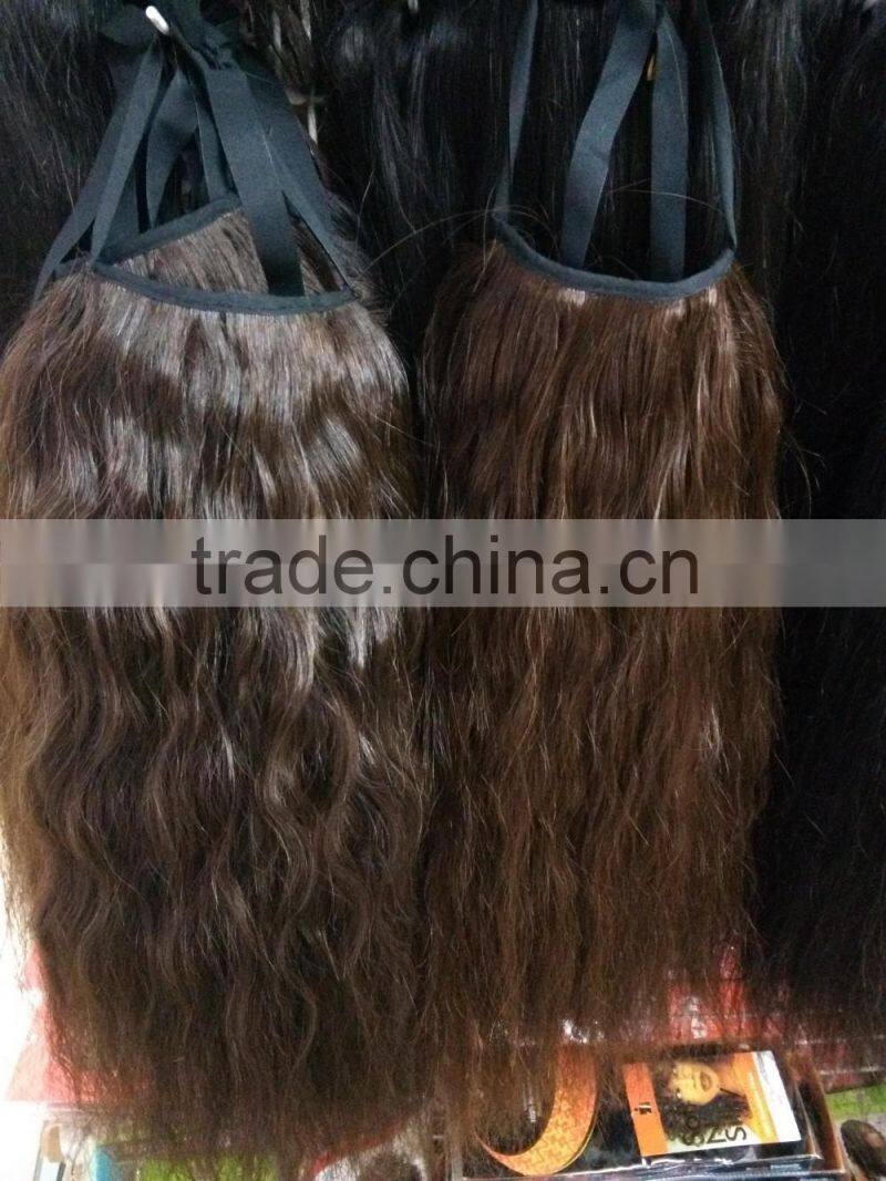 Brazilian hair 100% human hair,pony tail wig 20inch 90gram natural color 2# ,natural wave