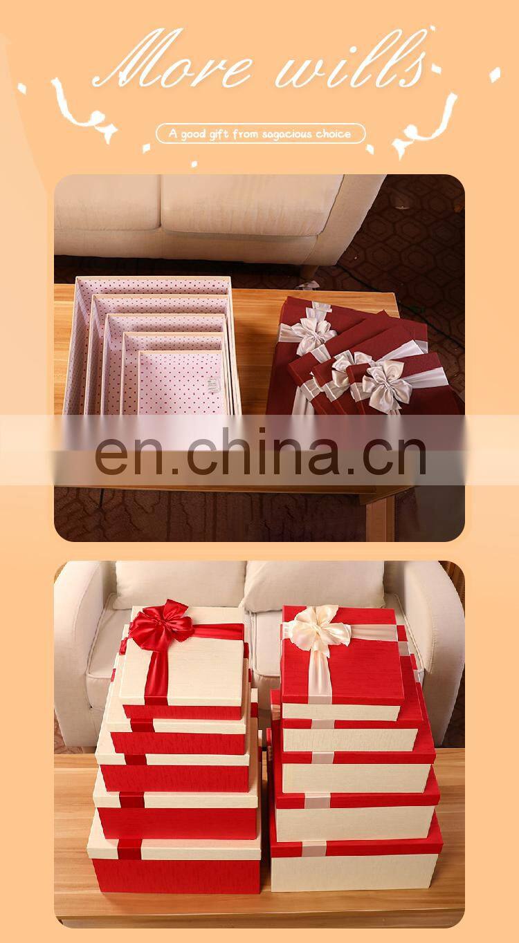 Factory Outlet Popular Design Custom romantic party wedding lovely birthday luxury packing paper gift boxes with red bow