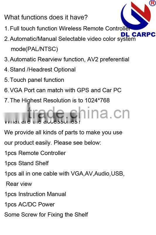 7" LCD touch VGA, AV,Rearview Bus Monitor