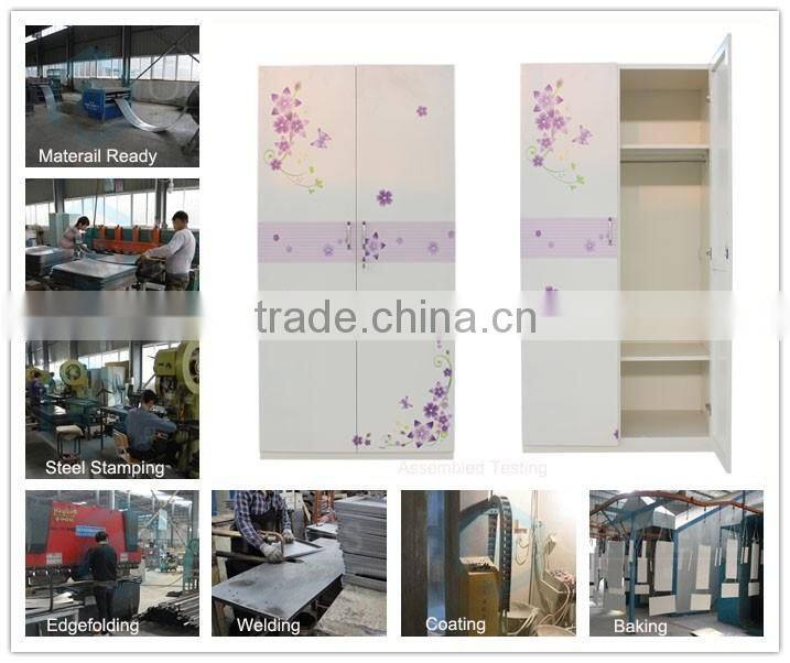 Bedroom Furniture Set Double Door Metal Wardrobe 2 Shelves KD White American Flexible Wardrobe