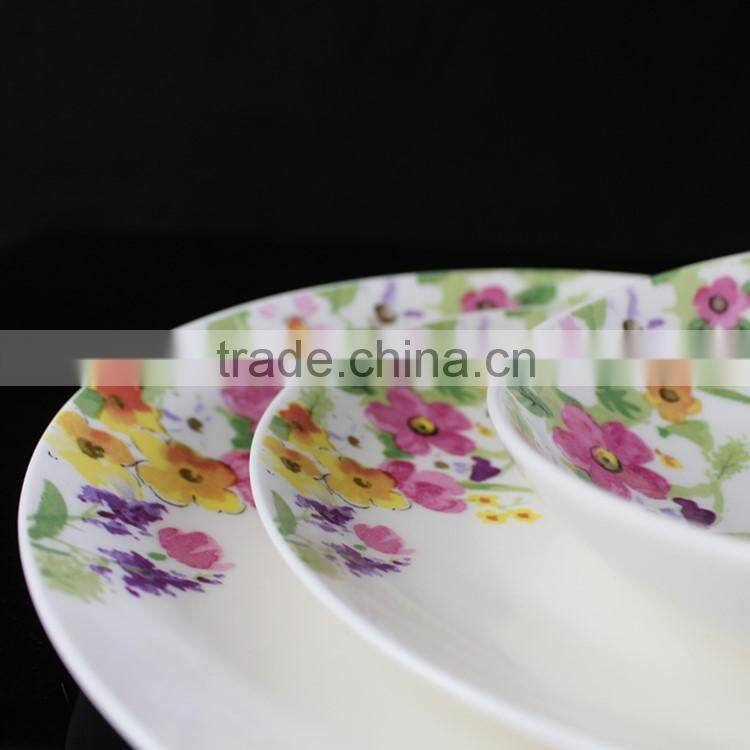 10.5 inch coupe shape new bone china colorful flower and leaf decorated price competitive Hebei factory 20PCS dinnerware set