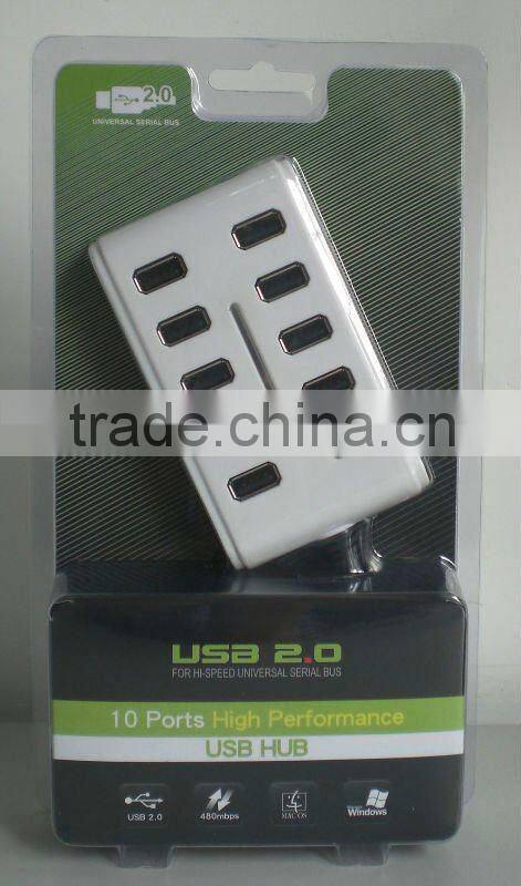 Hot selling 10 ports USB 2.0 high speed hub