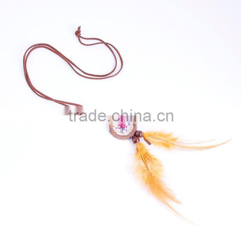 2016 Latest Design Fashion Wooden Beads Native American Feather Dream Catcher Necklace Wholesale