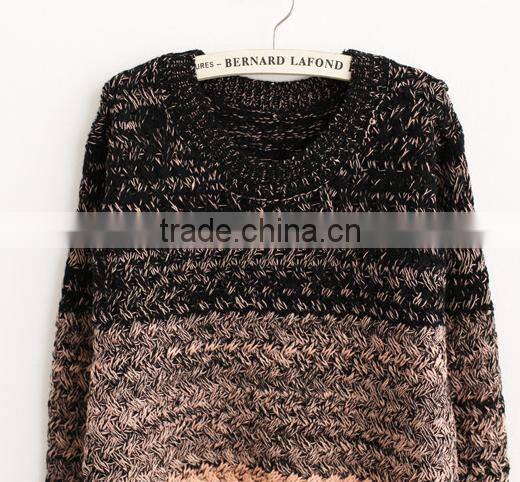 Gradual blending loose round neck sweater hedging women pullover