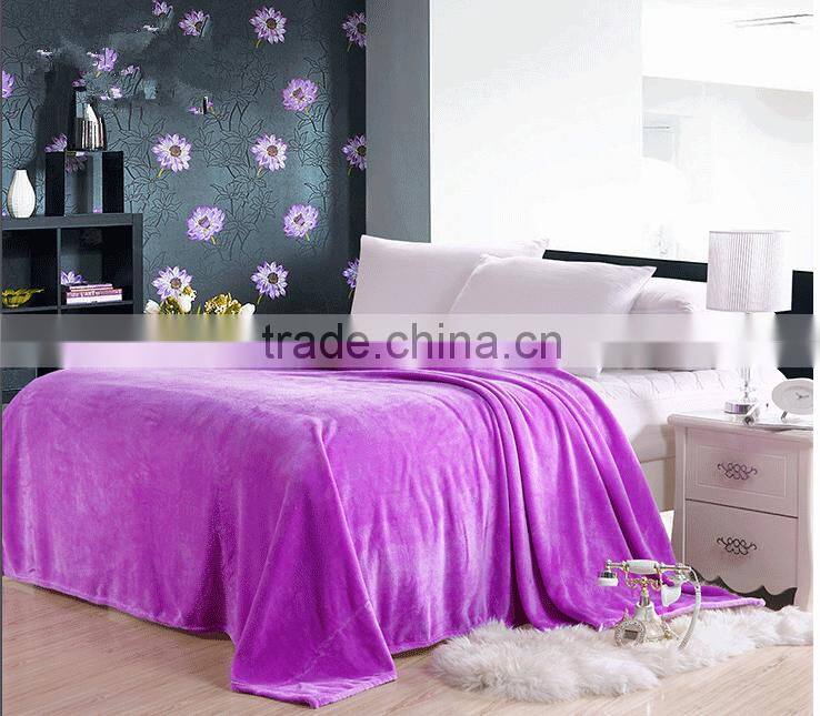 2016 fashion solid color plain dyed flannel fleece blanket