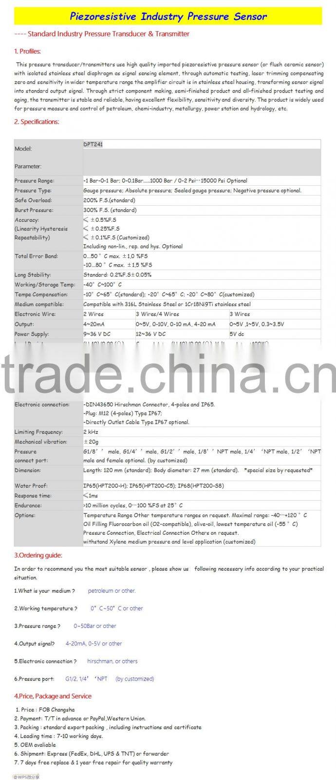 Piezoreresistive Industry Pressure Sensor