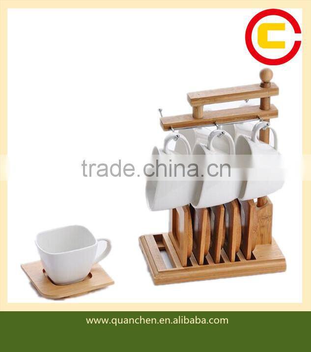 Cup set with bamboo holder &coaster