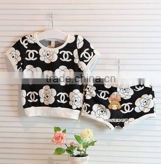 2016 Cheap Baby Girls T-shirt+Shorts Floral Printed Summer Tracksuit Clothing Set