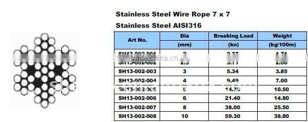 stainless steel 7*7 wire rope 4mm