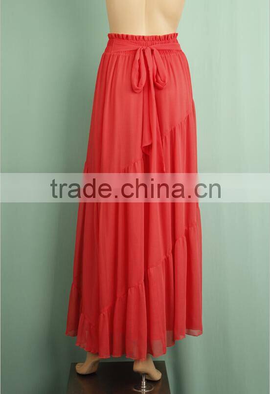 Rayon pleated cotton plaid red color lady long skirt lady full-skirt WS150832630