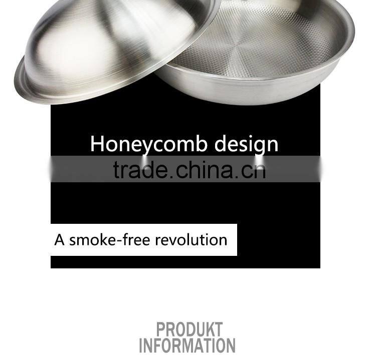 Allnice good quality honeycomb design single handle stainless steel nonstick pan/skilletwith lid for kitchen
