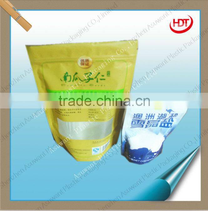 bottom gusset clear window stand up zipper pouch for food packaging