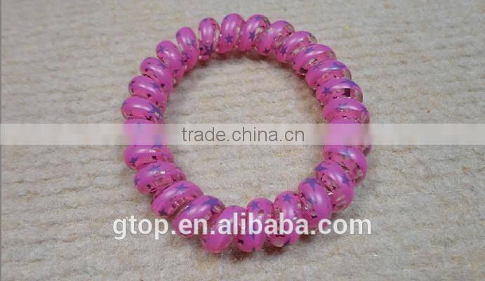 Plastic mixed color elastic quality candy cheap women telephone wire hair circle A-0004