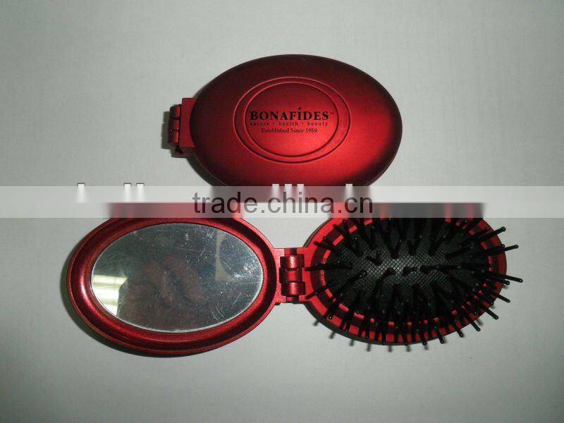 travel foldable pocket hair brush with cosmetic mirror set