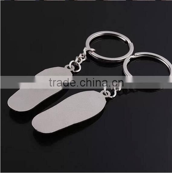 mini hotel slipper shaped logo printing couple zine alloy keychain
