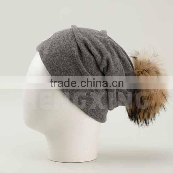 Custom grey wool pom pom beanies