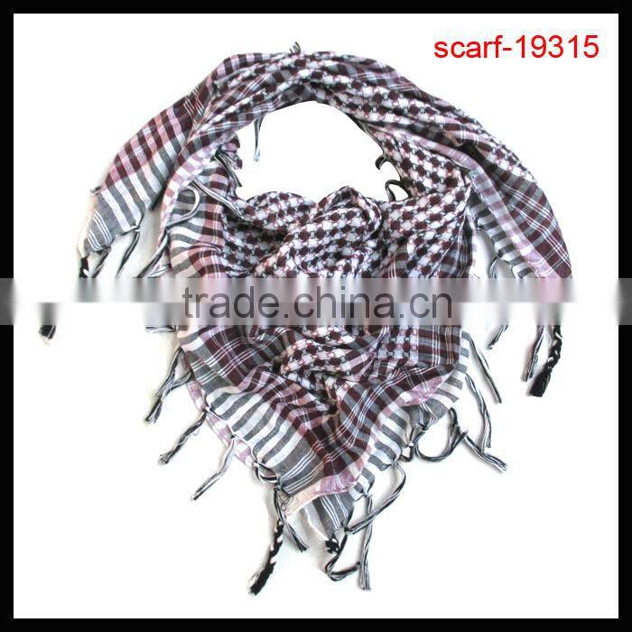 2014 lady polyester square tassel grid pattern scarf
