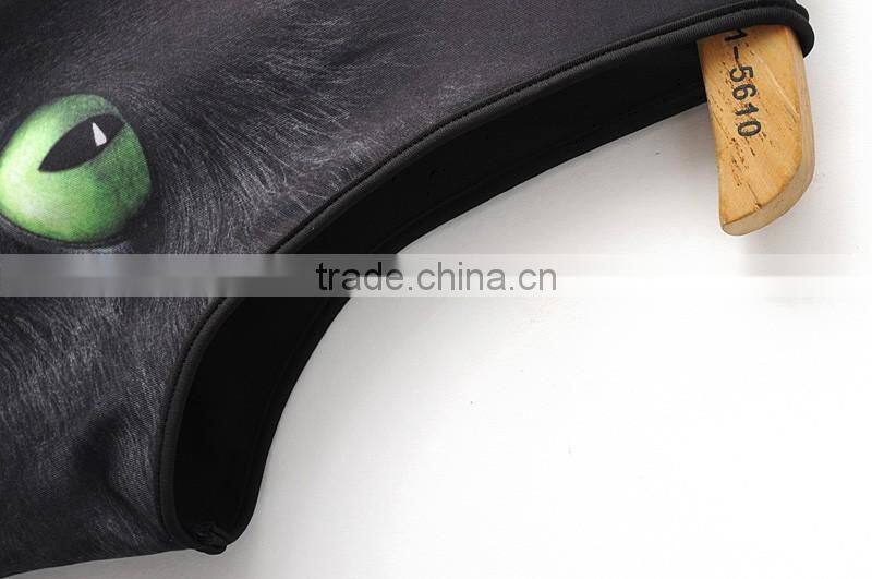 lady clothing backless black cat image printed fabric swimming wear for girls