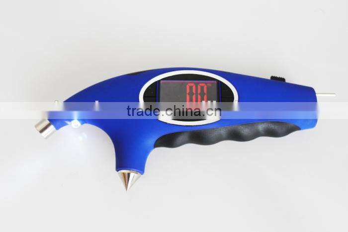 2014 New 5 in 1 Hand held 200 psi backlight digital tire pressure gauge for testing car with digital tread ruler of 15mm