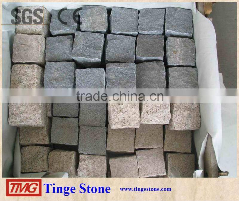 Flower design paving stone red granite cube for plaza