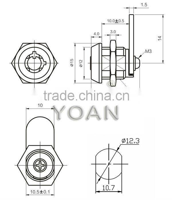 bright chrome plating 2 tubular keys quarter turn cabinet cam locks