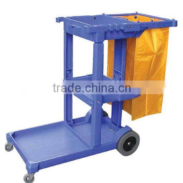 Hot sell commercial cleaning trolley/plastic medical laundry janitor trolley with bag