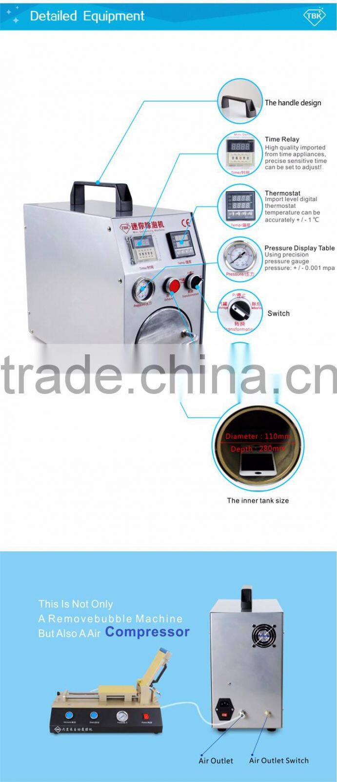 Autoclave Bubble Remover OCA Adhesive Sticker LCD Air Bubble Removing Machine for broken glass refurbished