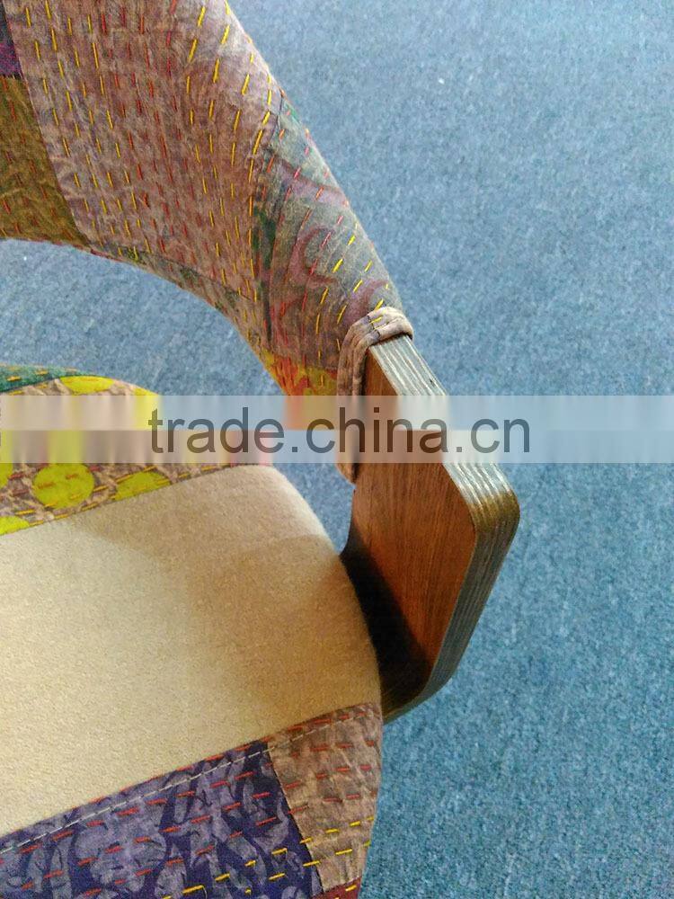 colorful fabric wood dining armchair