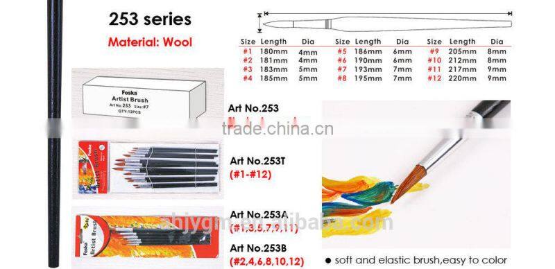 White Box/Opp bag/Blister card Packing Wooden Handle Wool Hair Artist Brush/professional artists painting brushes-253series