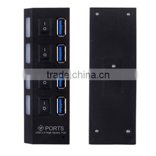4-port USB 3.0 Hub with Individual Power Adapter /Switch and LED Lighting
