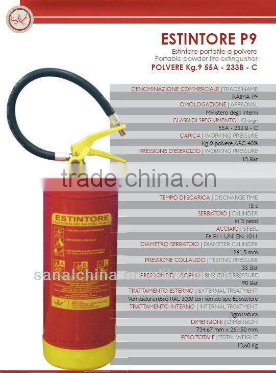 9KG ABC DRY POWDER FIRE EXTINGUISHER WITH EN3 KG 9 POLVERE ESTINTORE