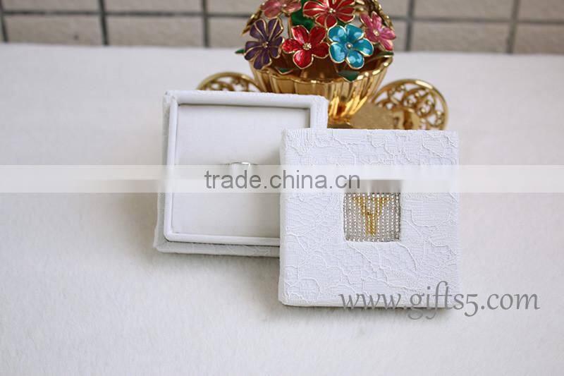 Elegant personalized wedding ring box for ceremony with beaded name plate of Y