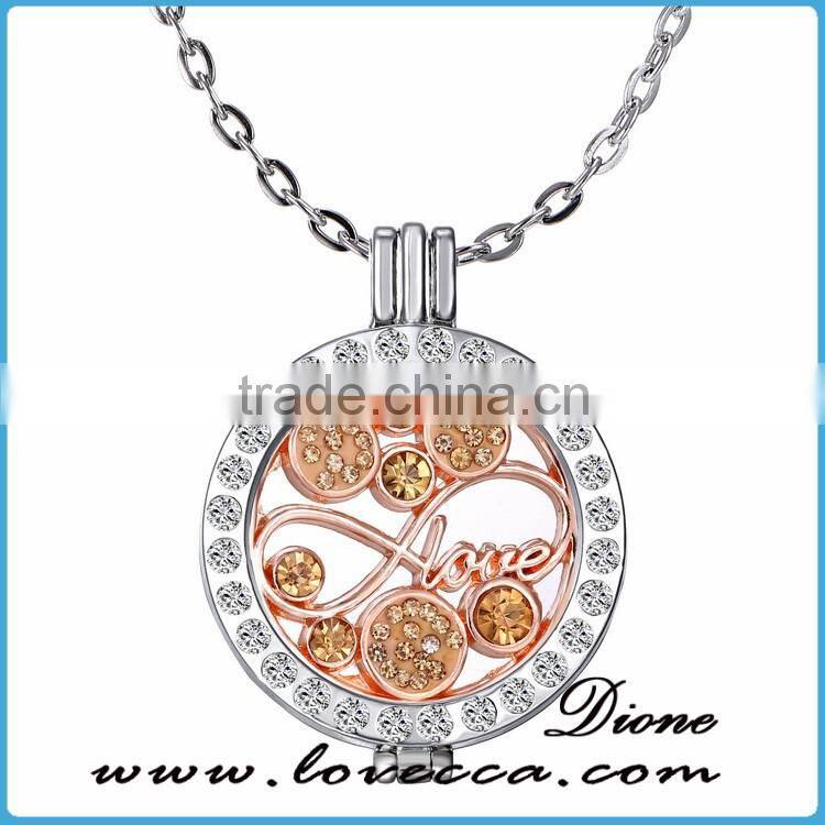 Cheap Wholesale Full Crystal Round Pendant Coin Necklace For Women