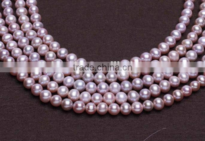 High quality AA1 Grade natural 7.0-8.0mm white/mauve round freshwater pearl