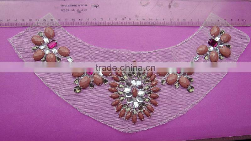 2015 wholesale fashion crystal embroidery crochet beaded collar trim for garment accessory