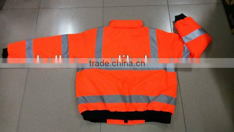 high visibility orange reflective safety bomber jacket