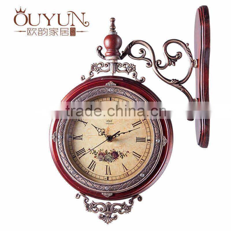 Modern Design Home Decor Brown Wooden Art Double Sided Wall Clocks For Gifts
