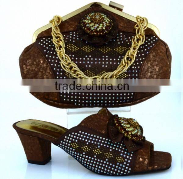 Italian leather hand bag mix middle heel women sandals shoes and bag set