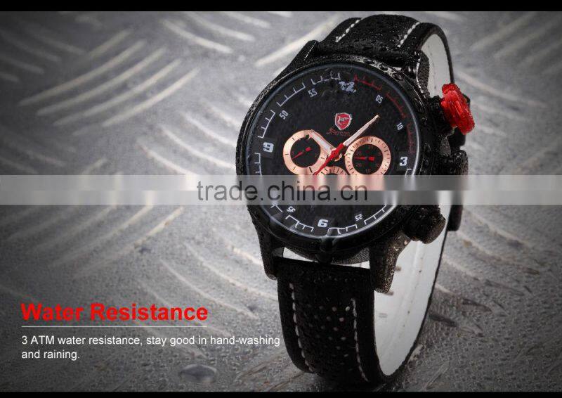 Shark 6 Hands Leather Band Steel Case Mens Quartz Army Luxury Analog Sport Wacth