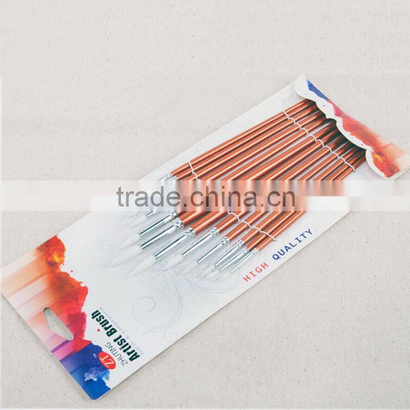 Wholesale 12pcs per set short red wood handle white nylon hair round acrylic artist paint brush pen set for art painting
