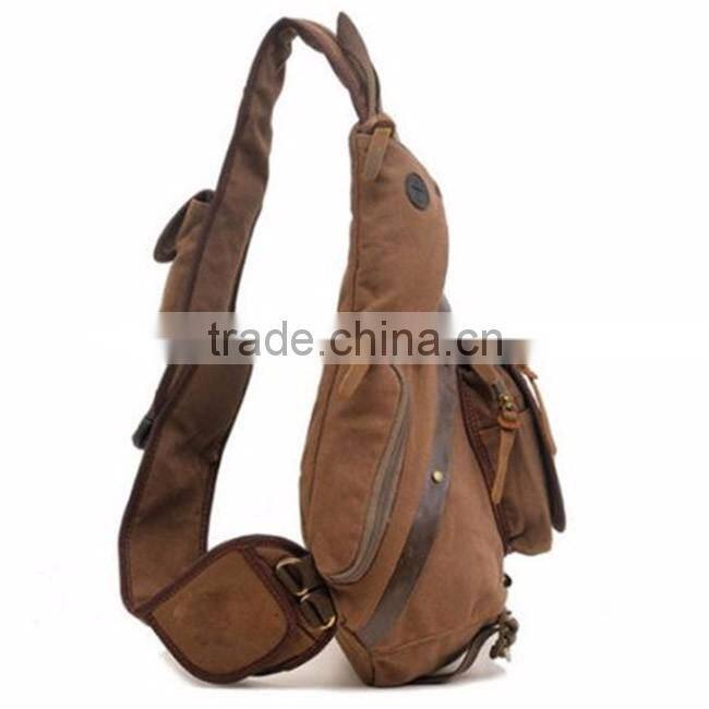Men canvas leather shoulder military messenger travel sling bag