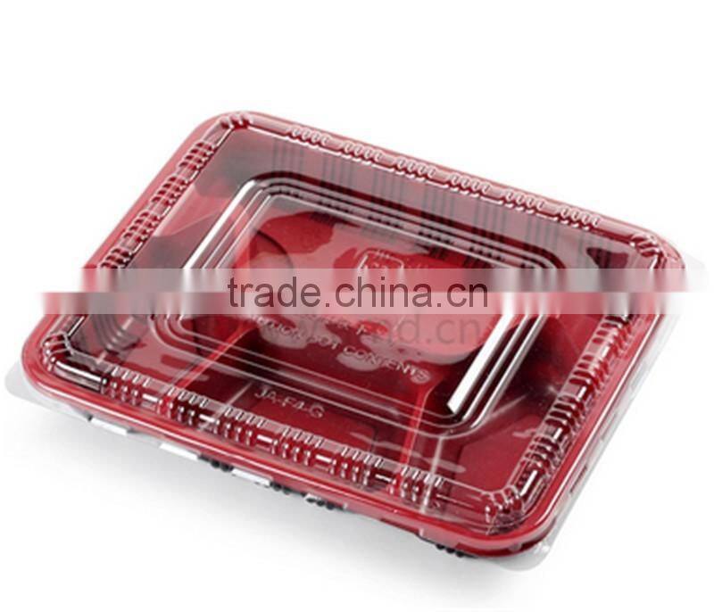 Red color Disposable food containers wholesale takeaway microwave PP food container 4-compartment box