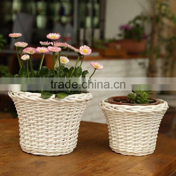 S&D Rattan small white round plastic flower pots light ceramic flower pot yard decoration