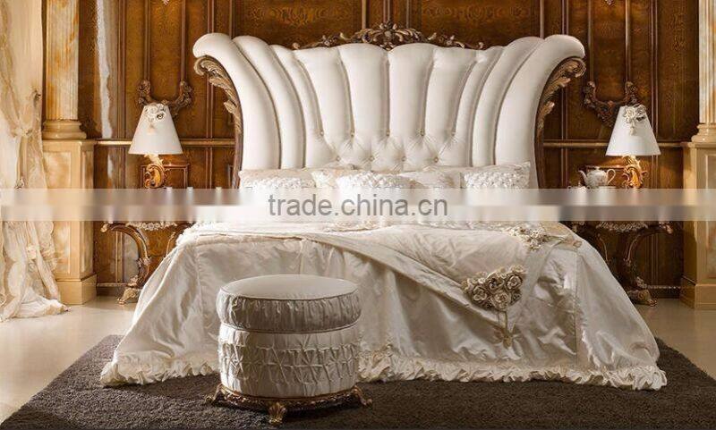 Deluxe Upholstery Queen Anne Bed, Noble Design Carved Wooden Bedroom Set, Vitoria Style Furniture King Size Bed