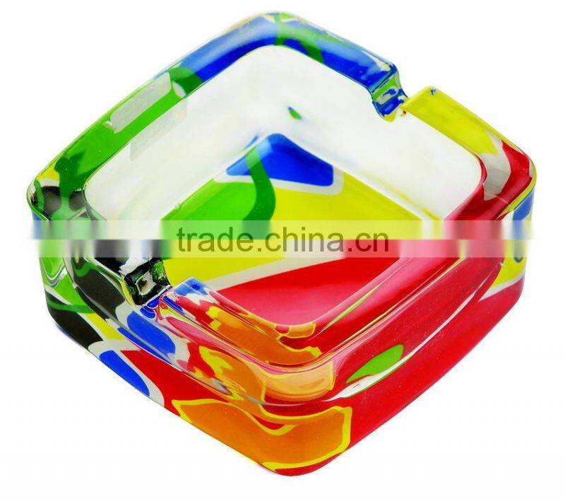 Glass ashtray with decal on bottom,high quality glass ashtray