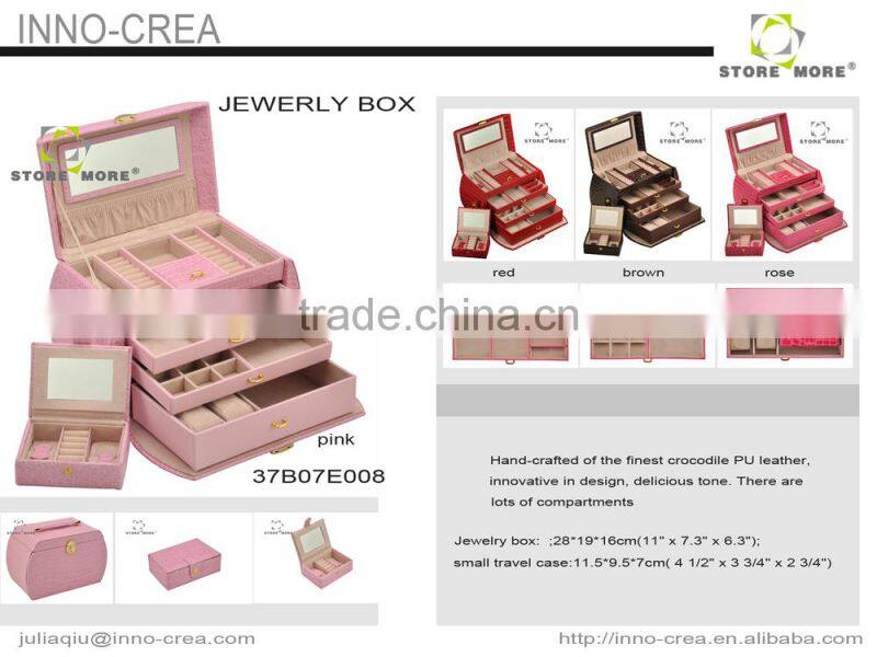 High quality fashion case gift jewelry pu leather jewelry case/ custom made travel jewelry case