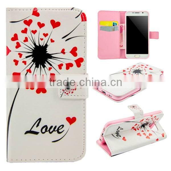 For samsung galaxy s6 PU flower pattern flip wallet leather mobile phone case