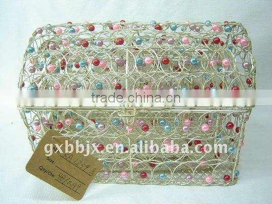 Silver colourful pearl wire storage box with lid