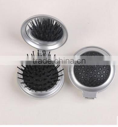 High quality round plastic foldable pocket compact decorative mirror with hair brush